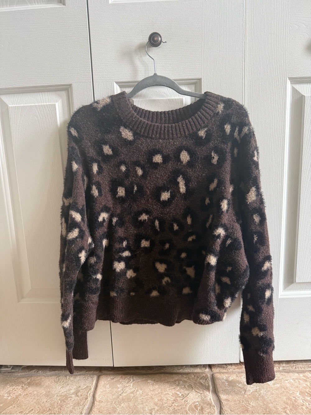 American Eagle Small Brown Leopard Print Cozy Knit Sweater